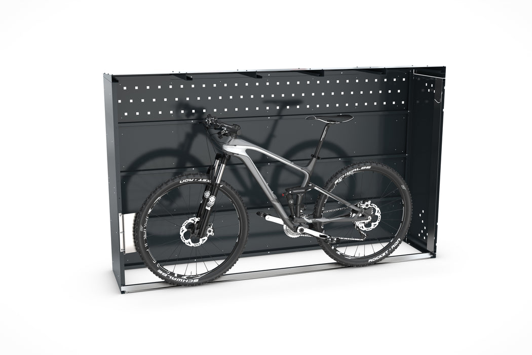 Bike-Box im Querschnitt mit abgestelltem Fahrrad